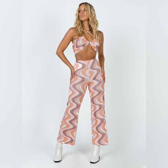 PRINCESS POLLY Pink White Swirl Pants Top Set Latiana 70’s Party Costume Size 4 - Picture 10 of 15
